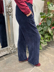 Navy Chenille Textured Trousers Mia
