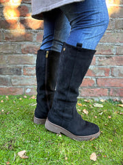 Black Faux Suede Knee High Boots