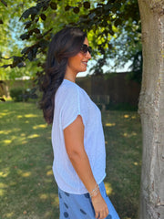 White Textured V Neck Top Jodie