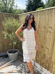 Antique Cream Multi Pattern Crochet Dress Oakley