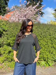 Black Net Sleeve Top Julia