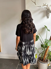 Black Half Brushed Print Pocket Dress Amelia