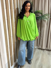 Lime Crepe Crossover Blouse Tiffany