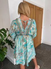 Mint Stripe Multi Pattern Kaftan Dress Mia