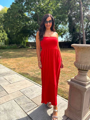 Red Bandeau Towelling Dress Natasha