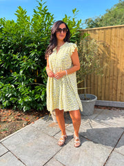 Yellow Bubble Cotton Leopard Dress Crystal