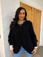 Black Knitted Longline Wrap Jumper Nell