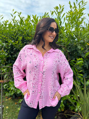 Candy Pink Paisley Bubble Cotton Shirt Alina