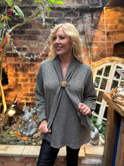 Grey Shimmer Stripe Gathered Top Flora