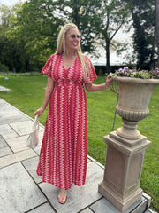 Red Crochet Patterned Stripe Dress Anabelle