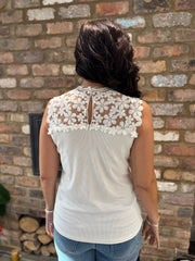 White Crochet Floral Ribbed Vest Olivia