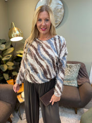 Denim Brushed Zebra Eyelash Knit Vida