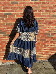 Dark Denim Tiered Floral Kaftan Roxie
