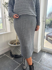 Grey Cable Detail Ribbed Two Piece