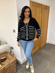 Black Scalloped Edge Striped Cardi Clara