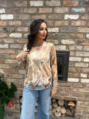 Mocha Abstract Print Mesh Top Jenna
