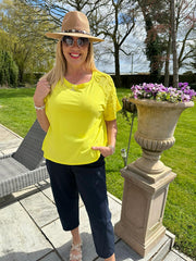 Yellow Net Sleeve Applique Tee Gemma