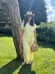 Lemon Ribbed Drape Tie Co-ord Daniella