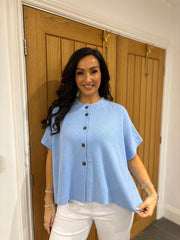 Blue Button Front Knit Zelda