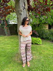 Khaki Zig Zag Wide Leg Trousers