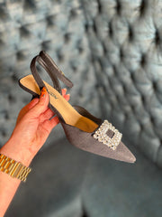 Black Embellished Kitten Heel