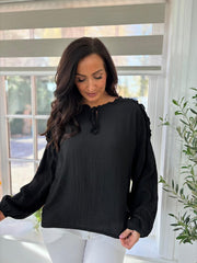 Black Ruffle Trim Top Aubree