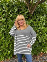 Grey Stripe Knitted Jumper Anne