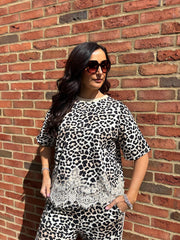 Stone Leopard Lace Trim Sweatshirt Teagan