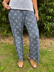 Navy Diamond Pattern Wide Leg Trousers
