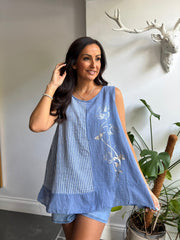 Denim Striped Panel Sleeveless Top Gaynor