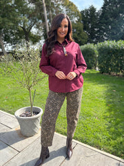 Wine Leopard Tie Detail Blouse Fern