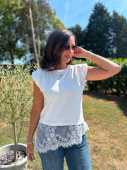 White Lace Hem Top Yasmin