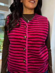 Lipstick & Chocolate Stripe Fleece Gilet