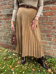 Camel Faux Suede Pleated Skirt Tanya