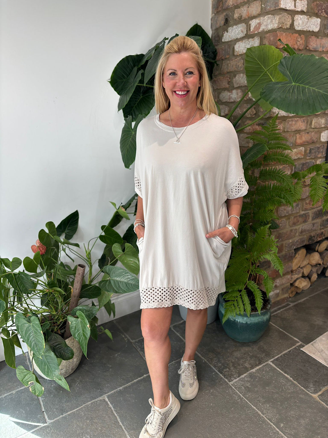 White Crochet Trim Dress Sabrina