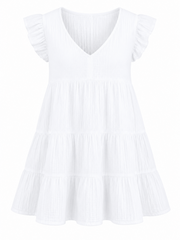White Frill Sleeve Bubble Cotton Dress Alison