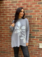 Grey Applique Flower Knit Ella