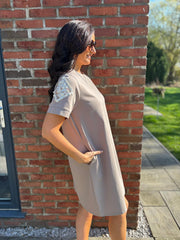 Mocha Embellished Sleeve Dress Lexi
