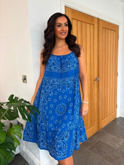 Royal Blue Paisley Bubble Cotton Summer Dress Flo