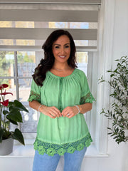 Green Bardot Tassel Top Adeline