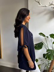 Navy Crepe Floral Cold Shoulder Top Naomi