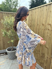 Blue Floral Tie Front Skirt Set Rosa