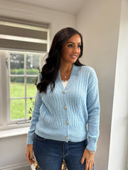 Pale Blue Ribbed Cardigan Lauren