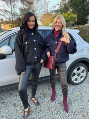 Black Boucle High Neck Bomber Jacket Jude