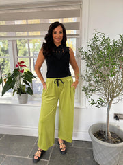 Olive Pull On Wide Leg Velour Trousers