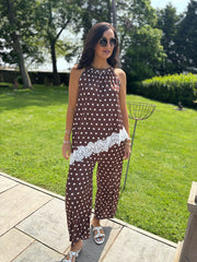 Chocolate Polka Dot Lace Trim Set Kimberly