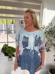 Light Blue Brushed Floral Print Top Alexis