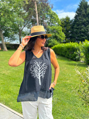 Black Embellished Tree Of life Vest Top Olivia
