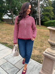 Wine Striped Zip Knit April