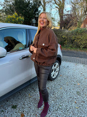 Chocolate Boucle High Neck Bomber Jacket Jude